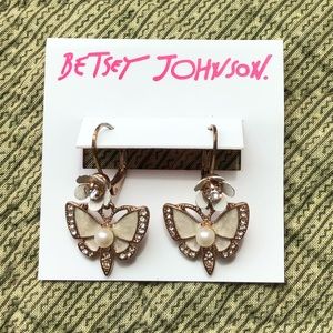 BETSEY JOHNSON’S ROSE GOLD & WHITE BUTTERFLY EARRINGS